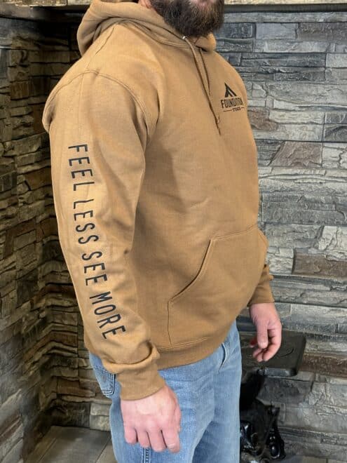 "Feel Less See More" Sleeved Hoodie - Pecan Brown - Image 3